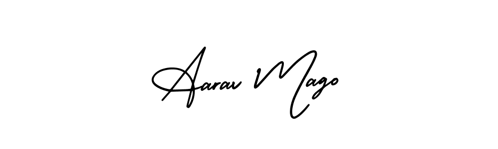 The best way (AmerikaSignatureDemo-Regular) to make a short signature is to pick only two or three words in your name. The name Aarav Mago include a total of six letters. For converting this name. Aarav Mago signature style 3 images and pictures png