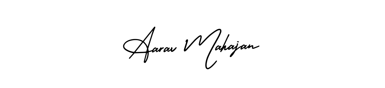 The best way (AmerikaSignatureDemo-Regular) to make a short signature is to pick only two or three words in your name. The name Aarav Mahajan include a total of six letters. For converting this name. Aarav Mahajan signature style 3 images and pictures png