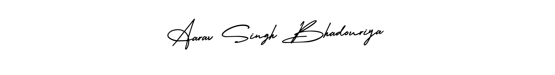 You should practise on your own different ways (AmerikaSignatureDemo-Regular) to write your name (Aarav Singh Bhadouriya) in signature. don't let someone else do it for you. Aarav Singh Bhadouriya signature style 3 images and pictures png