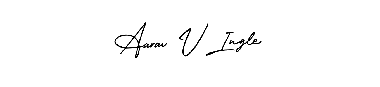 This is the best signature style for the Aarav V Ingle name. Also you like these signature font (AmerikaSignatureDemo-Regular). Mix name signature. Aarav V Ingle signature style 3 images and pictures png