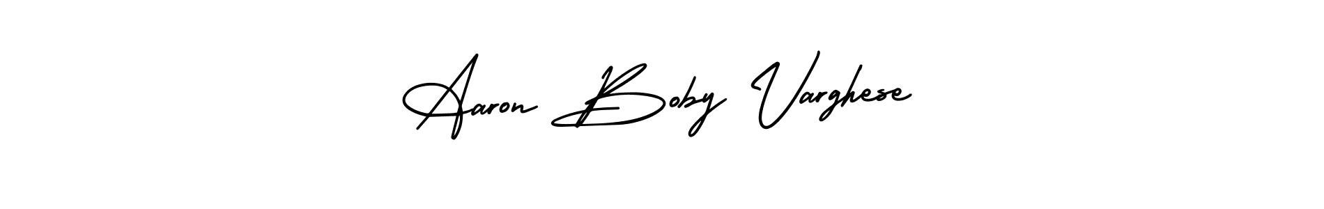 This is the best signature style for the Aaron Boby Varghese name. Also you like these signature font (AmerikaSignatureDemo-Regular). Mix name signature. Aaron Boby Varghese signature style 3 images and pictures png