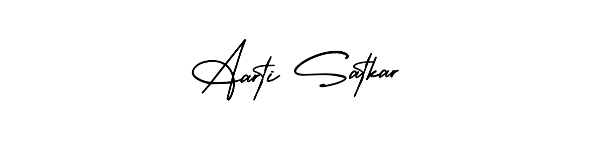 You should practise on your own different ways (AmerikaSignatureDemo-Regular) to write your name (Aarti Satkar) in signature. don't let someone else do it for you. Aarti Satkar signature style 3 images and pictures png