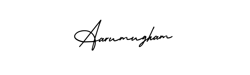 You should practise on your own different ways (AmerikaSignatureDemo-Regular) to write your name (Aarumugham) in signature. don't let someone else do it for you. Aarumugham signature style 3 images and pictures png