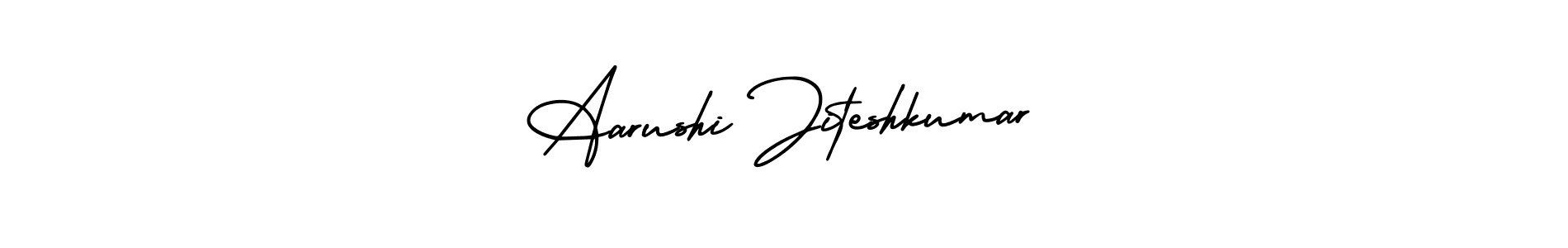 You should practise on your own different ways (AmerikaSignatureDemo-Regular) to write your name (Aarushi Jiteshkumar) in signature. don't let someone else do it for you. Aarushi Jiteshkumar signature style 3 images and pictures png