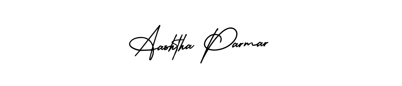 You should practise on your own different ways (AmerikaSignatureDemo-Regular) to write your name (Aashtha Parmar) in signature. don't let someone else do it for you. Aashtha Parmar signature style 3 images and pictures png