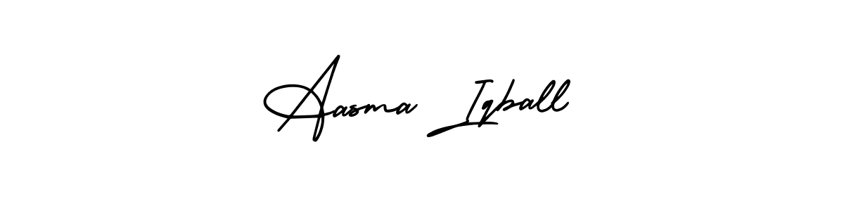 You should practise on your own different ways (AmerikaSignatureDemo-Regular) to write your name (Aasma Iqball) in signature. don't let someone else do it for you. Aasma Iqball signature style 3 images and pictures png