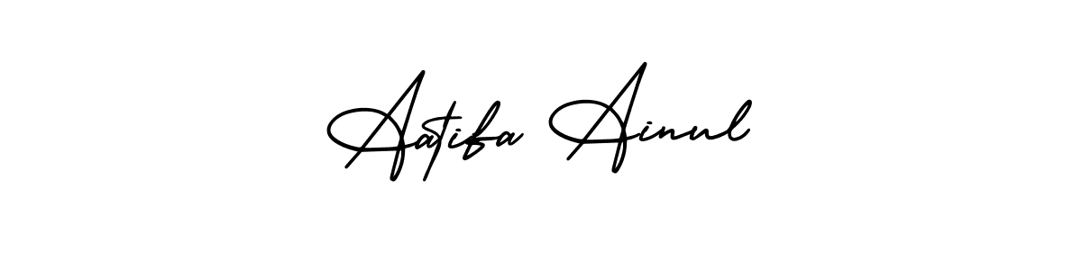 This is the best signature style for the Aatifa Ainul name. Also you like these signature font (AmerikaSignatureDemo-Regular). Mix name signature. Aatifa Ainul signature style 3 images and pictures png