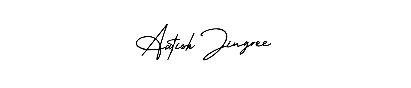 You should practise on your own different ways (AmerikaSignatureDemo-Regular) to write your name (Aatish Jingree) in signature. don't let someone else do it for you. Aatish Jingree signature style 3 images and pictures png