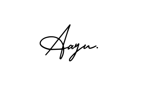 The best way (AmerikaSignatureDemo-Regular) to make a short signature is to pick only two or three words in your name. The name Aayu. include a total of six letters. For converting this name. Aayu. signature style 3 images and pictures png