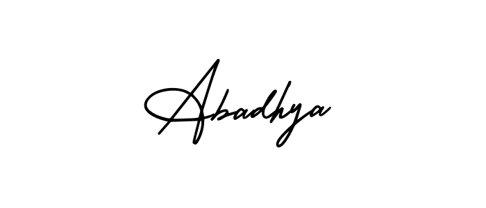 The best way (AmerikaSignatureDemo-Regular) to make a short signature is to pick only two or three words in your name. The name Abadhya include a total of six letters. For converting this name. Abadhya signature style 3 images and pictures png