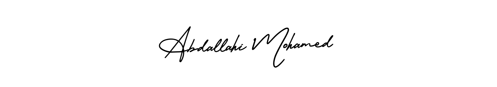 You should practise on your own different ways (AmerikaSignatureDemo-Regular) to write your name (Abdallahi Mohamed) in signature. don't let someone else do it for you. Abdallahi Mohamed signature style 3 images and pictures png