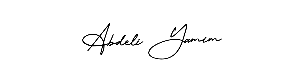 The best way (AmerikaSignatureDemo-Regular) to make a short signature is to pick only two or three words in your name. The name Abdeli Yamim include a total of six letters. For converting this name. Abdeli Yamim signature style 3 images and pictures png