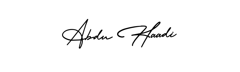 You should practise on your own different ways (AmerikaSignatureDemo-Regular) to write your name (Abdu Haadi) in signature. don't let someone else do it for you. Abdu Haadi signature style 3 images and pictures png