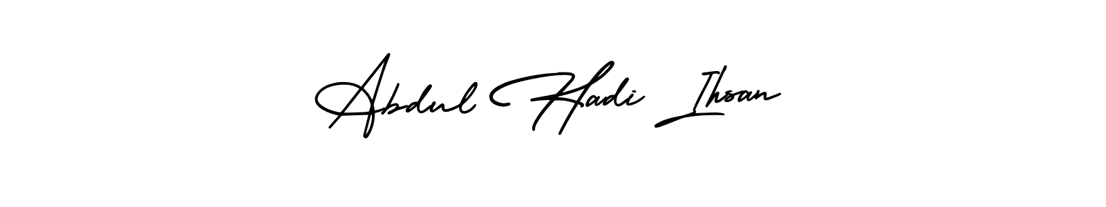 The best way (AmerikaSignatureDemo-Regular) to make a short signature is to pick only two or three words in your name. The name Abdul Hadi Ihsan include a total of six letters. For converting this name. Abdul Hadi Ihsan signature style 3 images and pictures png