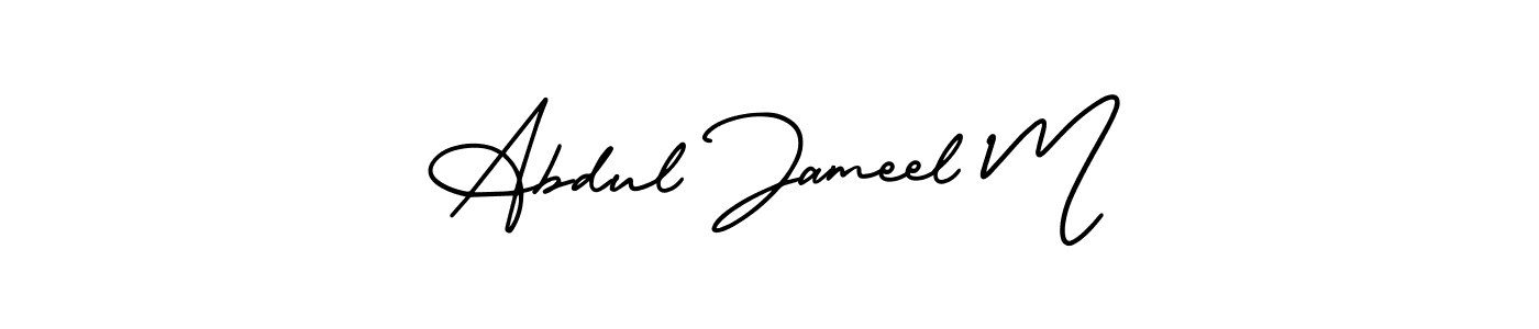 You should practise on your own different ways (AmerikaSignatureDemo-Regular) to write your name (Abdul Jameel M) in signature. don't let someone else do it for you. Abdul Jameel M signature style 3 images and pictures png
