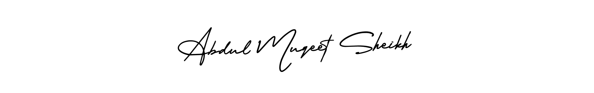 The best way (AmerikaSignatureDemo-Regular) to make a short signature is to pick only two or three words in your name. The name Abdul Muqeet Sheikh include a total of six letters. For converting this name. Abdul Muqeet Sheikh signature style 3 images and pictures png