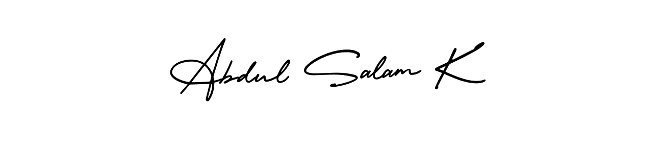 You should practise on your own different ways (AmerikaSignatureDemo-Regular) to write your name (Abdul Salam K) in signature. don't let someone else do it for you. Abdul Salam K signature style 3 images and pictures png