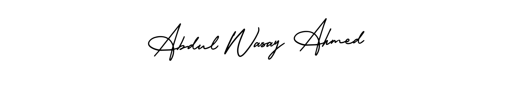 The best way (AmerikaSignatureDemo-Regular) to make a short signature is to pick only two or three words in your name. The name Abdul Wasay Ahmed include a total of six letters. For converting this name. Abdul Wasay Ahmed signature style 3 images and pictures png