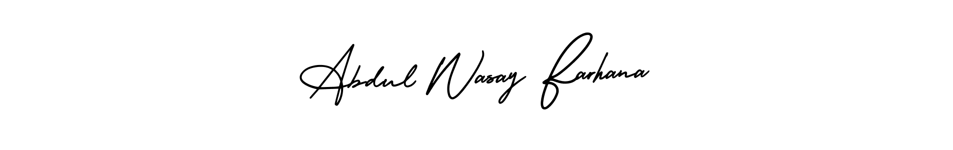 The best way (AmerikaSignatureDemo-Regular) to make a short signature is to pick only two or three words in your name. The name Abdul Wasay Farhana include a total of six letters. For converting this name. Abdul Wasay Farhana signature style 3 images and pictures png