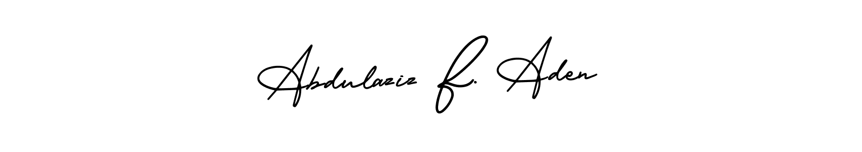 This is the best signature style for the Abdulaziz F. Aden name. Also you like these signature font (AmerikaSignatureDemo-Regular). Mix name signature. Abdulaziz F. Aden signature style 3 images and pictures png