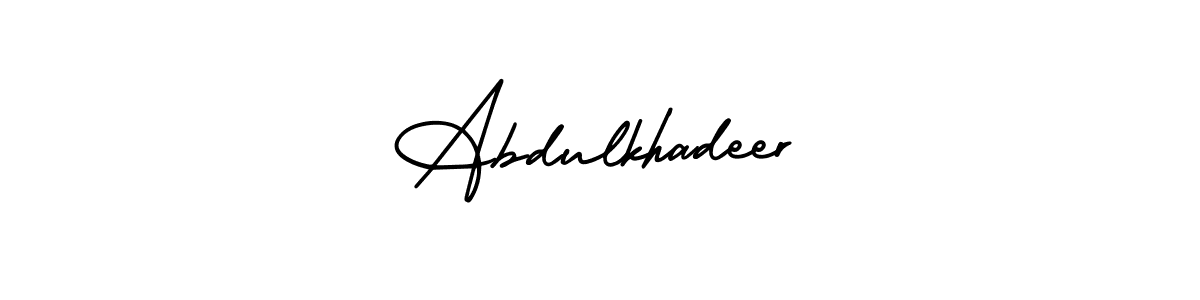 You should practise on your own different ways (AmerikaSignatureDemo-Regular) to write your name (Abdulkhadeer) in signature. don't let someone else do it for you. Abdulkhadeer signature style 3 images and pictures png