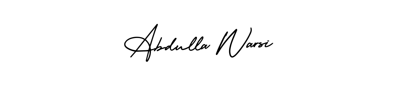 The best way (AmerikaSignatureDemo-Regular) to make a short signature is to pick only two or three words in your name. The name Abdulla Warsi include a total of six letters. For converting this name. Abdulla Warsi signature style 3 images and pictures png