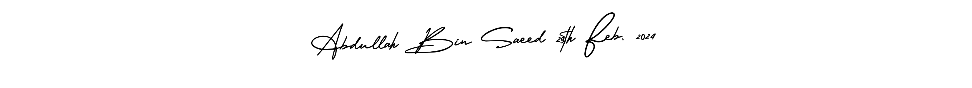 You should practise on your own different ways (AmerikaSignatureDemo-Regular) to write your name (Abdullah Bin Saeed 29th Feb, 2024) in signature. don't let someone else do it for you. Abdullah Bin Saeed 29th Feb, 2024 signature style 3 images and pictures png