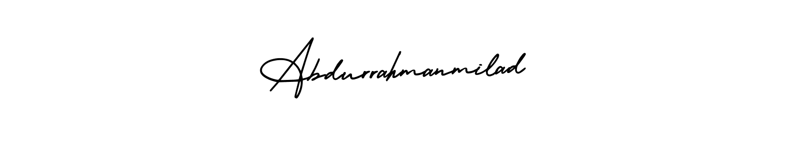 The best way (AmerikaSignatureDemo-Regular) to make a short signature is to pick only two or three words in your name. The name Abdurrahmanmilad include a total of six letters. For converting this name. Abdurrahmanmilad signature style 3 images and pictures png