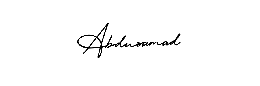 The best way (AmerikaSignatureDemo-Regular) to make a short signature is to pick only two or three words in your name. The name Abdusamad include a total of six letters. For converting this name. Abdusamad signature style 3 images and pictures png