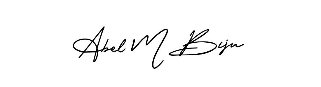 You should practise on your own different ways (AmerikaSignatureDemo-Regular) to write your name (Abel M Biju) in signature. don't let someone else do it for you. Abel M Biju signature style 3 images and pictures png