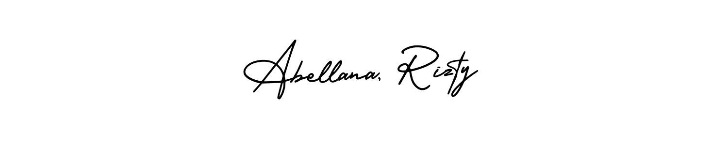 You should practise on your own different ways (AmerikaSignatureDemo-Regular) to write your name (Abellana, Rizty) in signature. don't let someone else do it for you. Abellana, Rizty signature style 3 images and pictures png