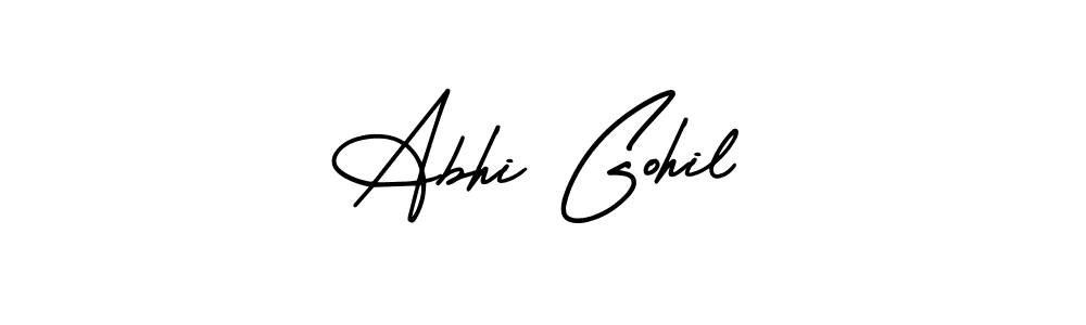 The best way (AmerikaSignatureDemo-Regular) to make a short signature is to pick only two or three words in your name. The name Abhi Gohil include a total of six letters. For converting this name. Abhi Gohil signature style 3 images and pictures png