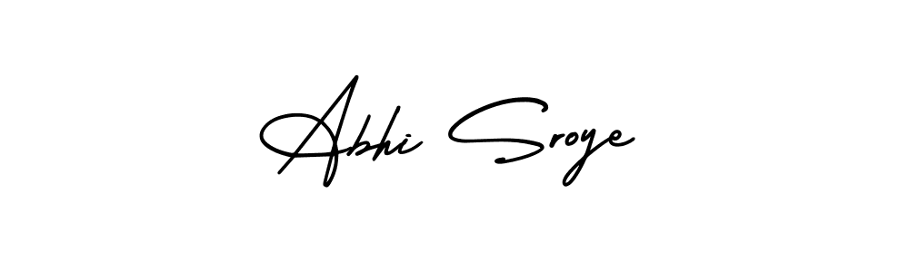 You should practise on your own different ways (AmerikaSignatureDemo-Regular) to write your name (Abhi Sroye) in signature. don't let someone else do it for you. Abhi Sroye signature style 3 images and pictures png