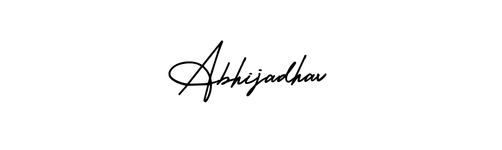 The best way (AmerikaSignatureDemo-Regular) to make a short signature is to pick only two or three words in your name. The name Abhijadhav include a total of six letters. For converting this name. Abhijadhav signature style 3 images and pictures png