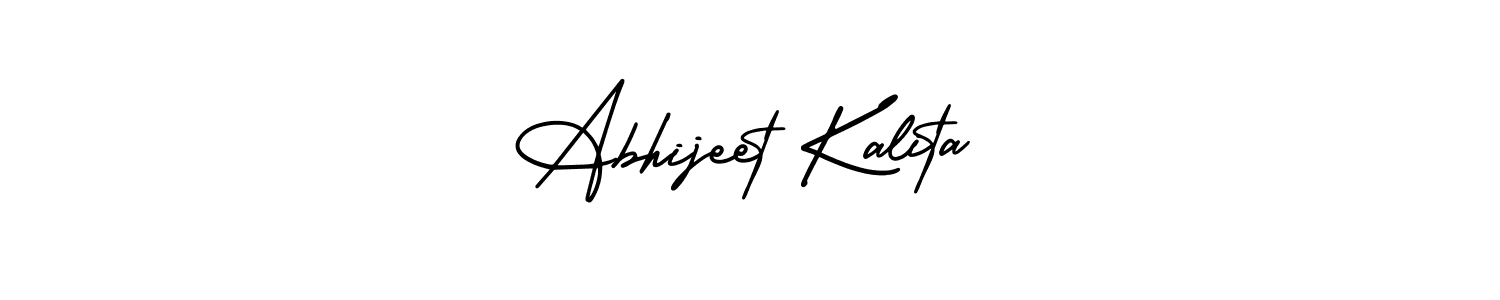 You should practise on your own different ways (AmerikaSignatureDemo-Regular) to write your name (Abhijeet Kalita) in signature. don't let someone else do it for you. Abhijeet Kalita signature style 3 images and pictures png