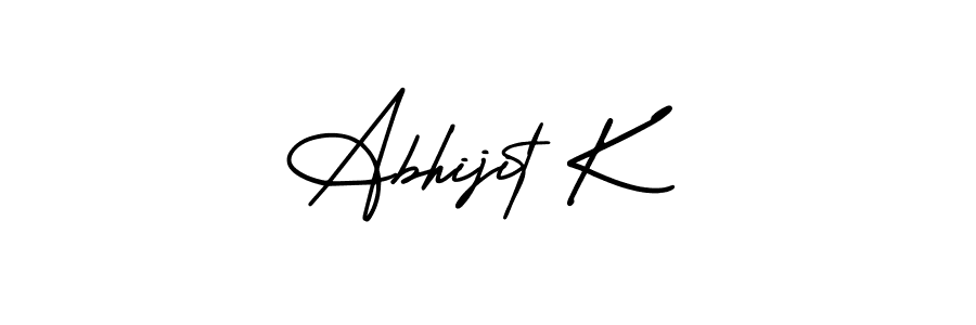 You should practise on your own different ways (AmerikaSignatureDemo-Regular) to write your name (Abhijit K) in signature. don't let someone else do it for you. Abhijit K signature style 3 images and pictures png