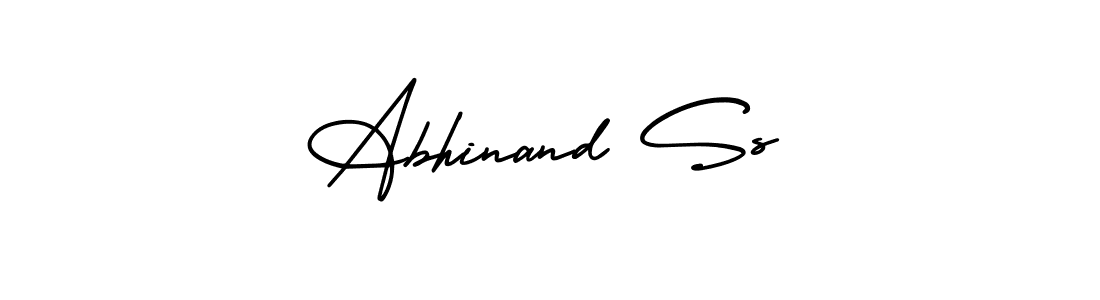 You should practise on your own different ways (AmerikaSignatureDemo-Regular) to write your name (Abhinand Ss) in signature. don't let someone else do it for you. Abhinand Ss signature style 3 images and pictures png