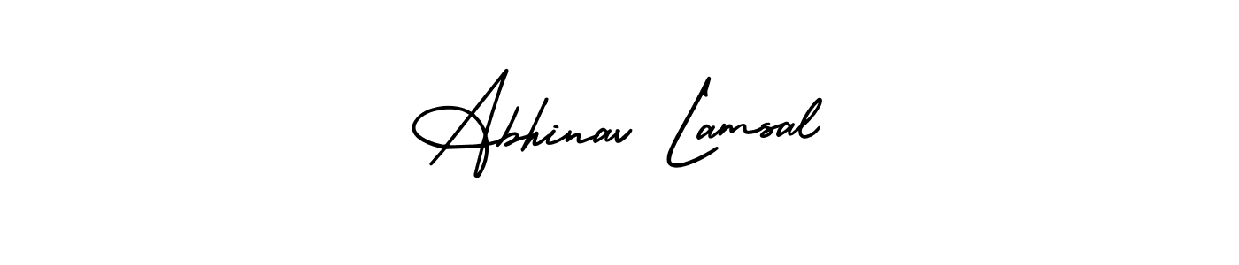 The best way (AmerikaSignatureDemo-Regular) to make a short signature is to pick only two or three words in your name. The name Abhinav Lamsal include a total of six letters. For converting this name. Abhinav Lamsal signature style 3 images and pictures png