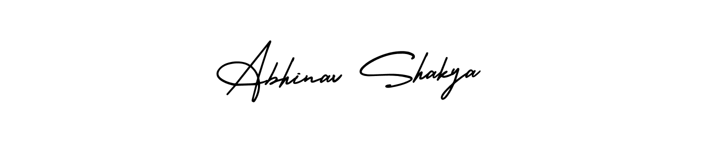 The best way (AmerikaSignatureDemo-Regular) to make a short signature is to pick only two or three words in your name. The name Abhinav Shakya include a total of six letters. For converting this name. Abhinav Shakya signature style 3 images and pictures png