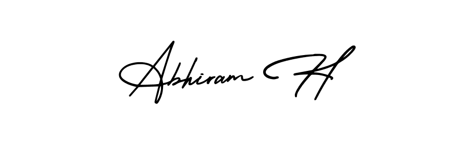You should practise on your own different ways (AmerikaSignatureDemo-Regular) to write your name (Abhiram H) in signature. don't let someone else do it for you. Abhiram H signature style 3 images and pictures png