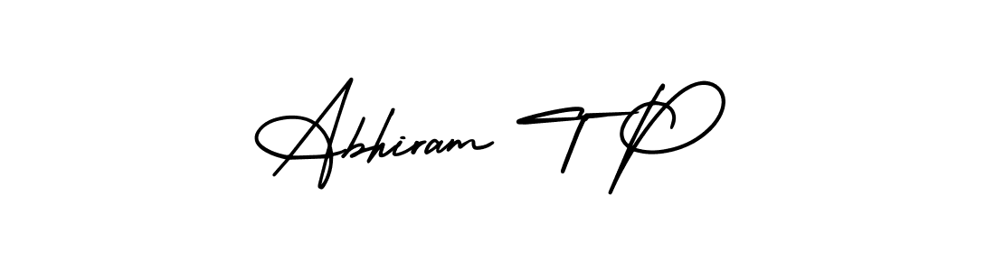 You should practise on your own different ways (AmerikaSignatureDemo-Regular) to write your name (Abhiram T P) in signature. don't let someone else do it for you. Abhiram T P signature style 3 images and pictures png
