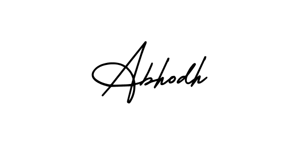 You should practise on your own different ways (AmerikaSignatureDemo-Regular) to write your name (Abhodh) in signature. don't let someone else do it for you. Abhodh signature style 3 images and pictures png