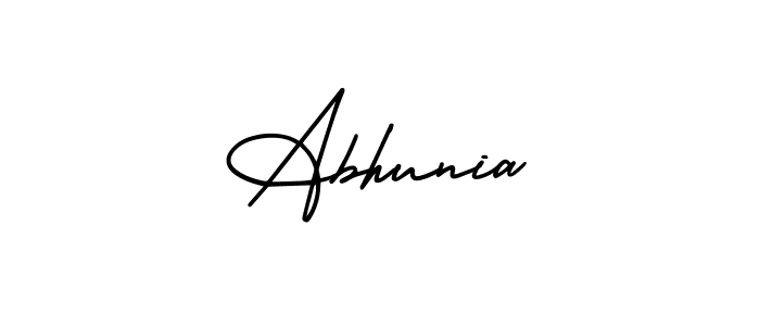 The best way (AmerikaSignatureDemo-Regular) to make a short signature is to pick only two or three words in your name. The name Abhunia include a total of six letters. For converting this name. Abhunia signature style 3 images and pictures png