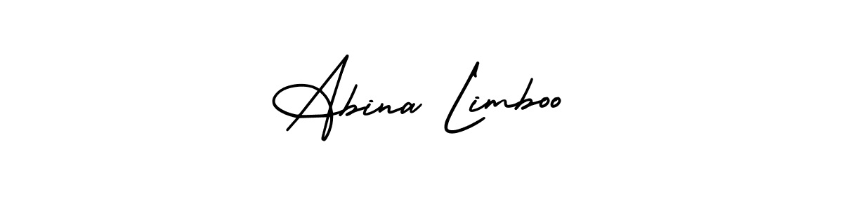 You should practise on your own different ways (AmerikaSignatureDemo-Regular) to write your name (Abina Limboo) in signature. don't let someone else do it for you. Abina Limboo signature style 3 images and pictures png