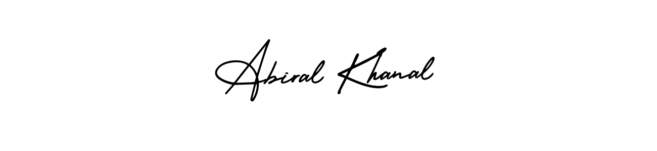 You should practise on your own different ways (AmerikaSignatureDemo-Regular) to write your name (Abiral Khanal) in signature. don't let someone else do it for you. Abiral Khanal signature style 3 images and pictures png