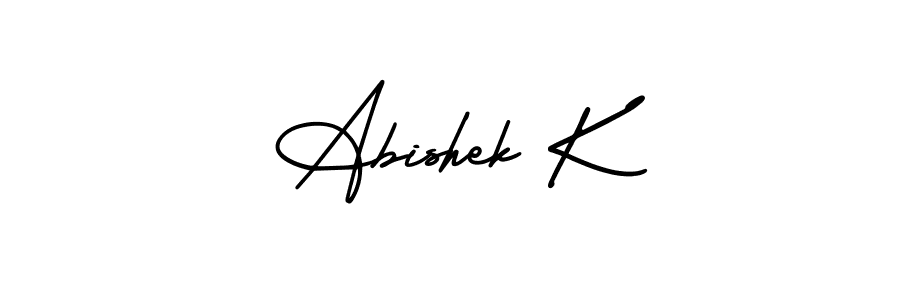 Use a signature maker to create a handwritten signature online. With this signature software, you can design (AmerikaSignatureDemo-Regular) your own signature for name Abishek K. Abishek K signature style 3 images and pictures png