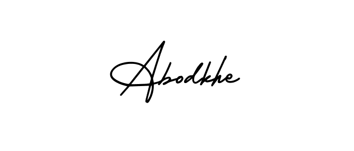 You should practise on your own different ways (AmerikaSignatureDemo-Regular) to write your name (Abodkhe) in signature. don't let someone else do it for you. Abodkhe signature style 3 images and pictures png