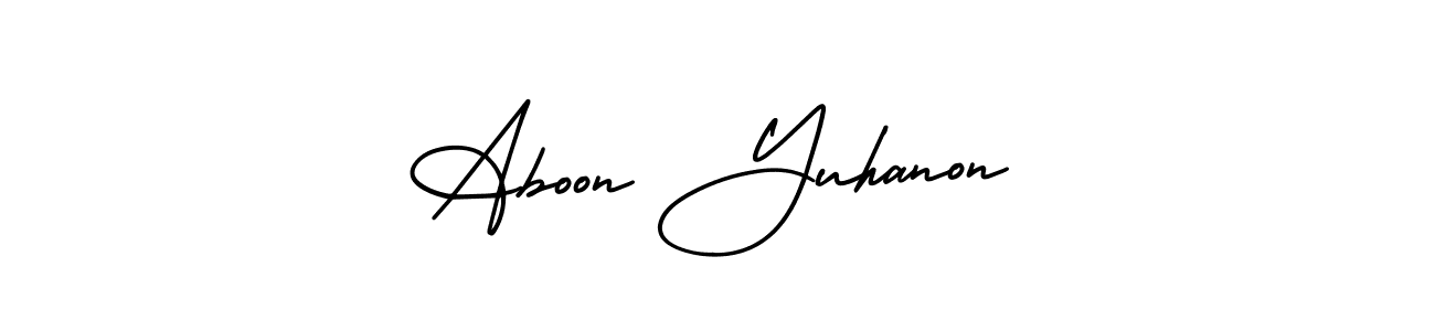 if you are searching for the best signature style for your name Aboon Yuhanon. so please give up your signature search. here we have designed multiple signature styles  using AmerikaSignatureDemo-Regular. Aboon Yuhanon signature style 3 images and pictures png