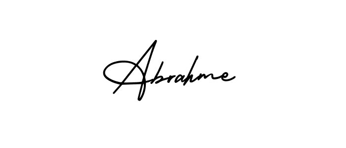 You should practise on your own different ways (AmerikaSignatureDemo-Regular) to write your name (Abrahme) in signature. don't let someone else do it for you. Abrahme signature style 3 images and pictures png