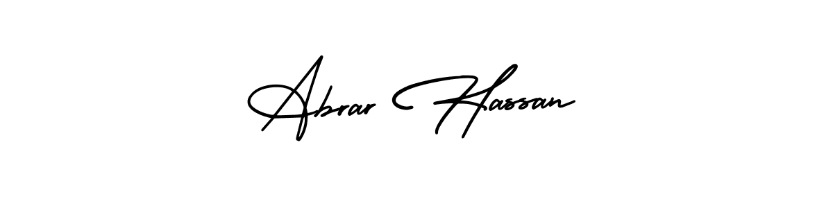 The best way (AmerikaSignatureDemo-Regular) to make a short signature is to pick only two or three words in your name. The name Abrar Hassan include a total of six letters. For converting this name. Abrar Hassan signature style 3 images and pictures png